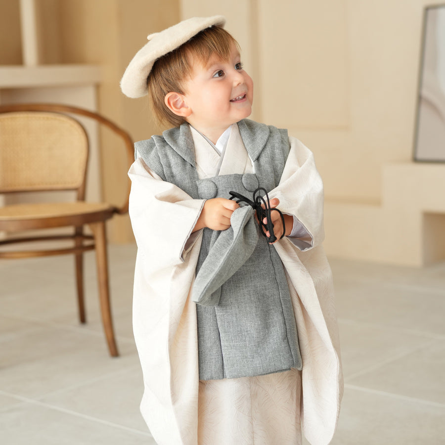 ホワイト×ブラウン utatane かぷり 七五三 5歳 袴 男の子かぷり – utatane