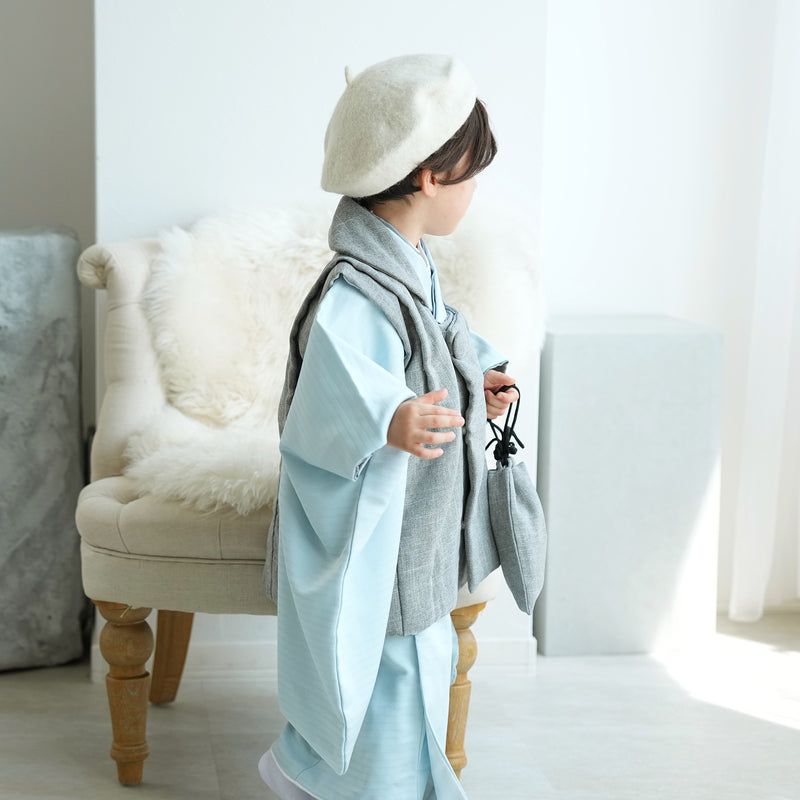 【レンタル】七五三 3歳 着物 かぷり 男の子 被布セット 子供 kids 三つ身 お祝い着 往復送料無料 （1405603800）