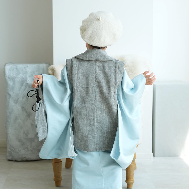 【レンタル】七五三 3歳 着物 かぷり 男の子 被布セット 子供 kids 三つ身 お祝い着 往復送料無料 （1405603800）