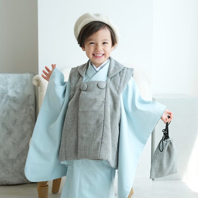 【レンタル】七五三 3歳 着物 かぷり 男の子 被布セット 子供 kids 三つ身 お祝い着 往復送料無料 （1405603800）