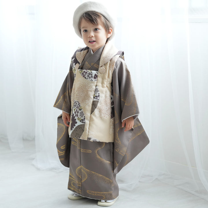 【8/16-17限定】 utatane 七五三 ひよこ商店 被布着物　3歳男児 utatane｜ひよこ商店 七五三 着物 3歳 男の子 被布セット モス