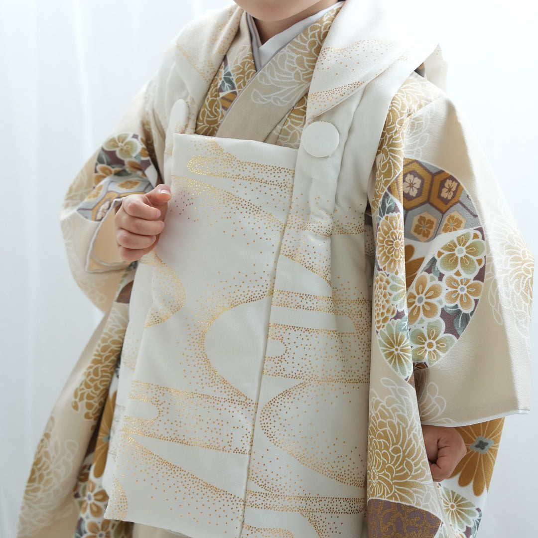 utatane ひよこ商店　七五三　3歳　男の子　クリーム金彩　エクリュ七宝 レンタル】七五三 3歳 男の子 ひよこ商店 被布セット 子供 kids