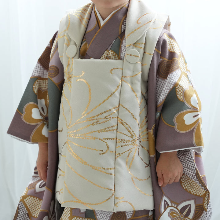 ひよこ商店　七五三着物 3歳男の子 被布セット ベージュ金彩×ミント七宝 レンタル】七五三 3歳 男の子 ひよこ商店 被布セット 子供 kids 三つ身
