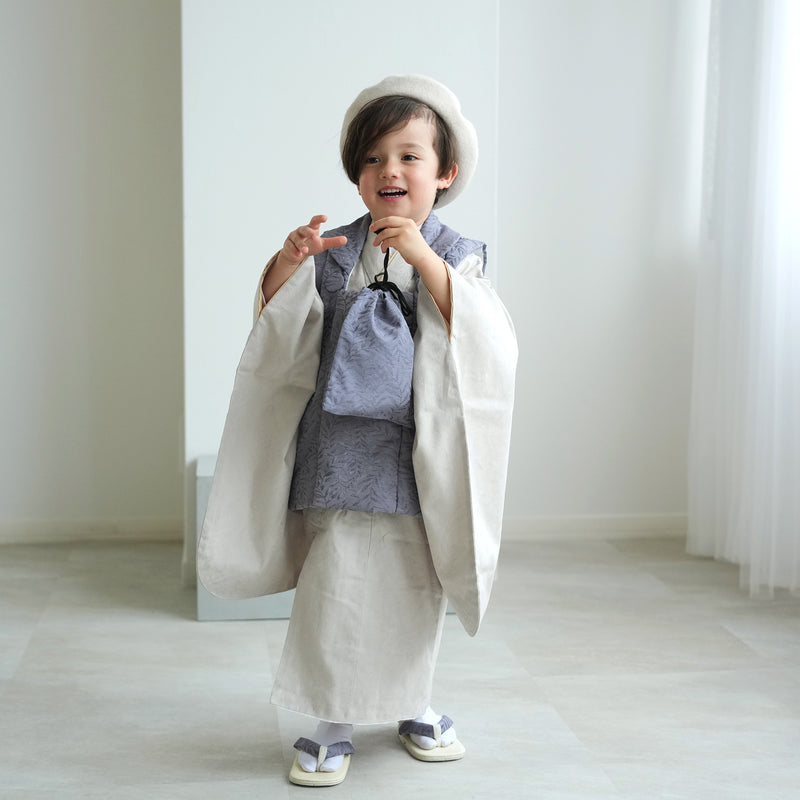 【レンタル】七五三着物 3歳男の子 被布セット  ジャガード　プルシアンブルー×アイスグレー ひよこ商店（1405605200）