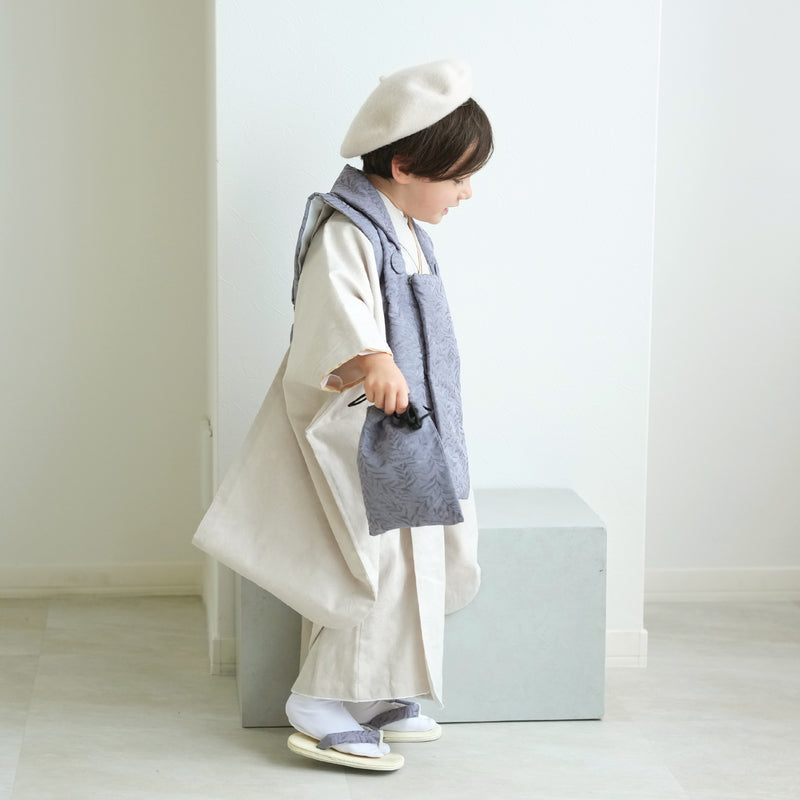 【レンタル】七五三着物 3歳男の子 被布セット  ジャガード　プルシアンブルー×アイスグレー ひよこ商店（1405605200）