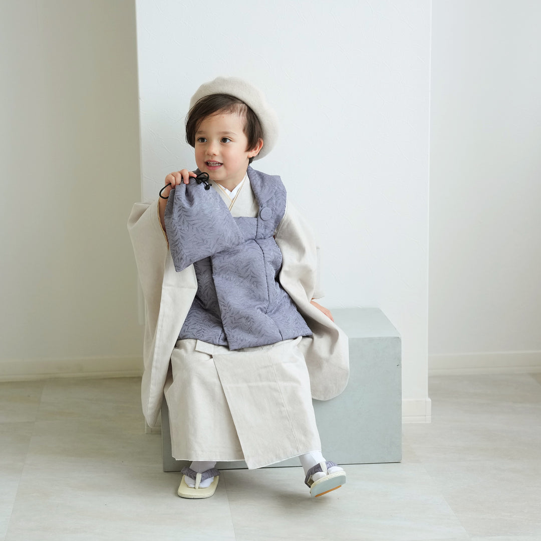 【N】utataneひよこ商店　七五三 3歳 着物 フルセット 男の子 レンタル】七五三着物 3歳男の子 被布セット ジャガード プルシアン