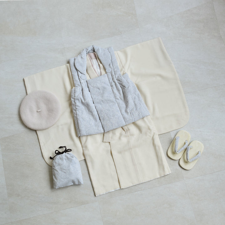 レンタル】七五三着物 3歳男の子 被布セット ジャガード＆ナチュラル