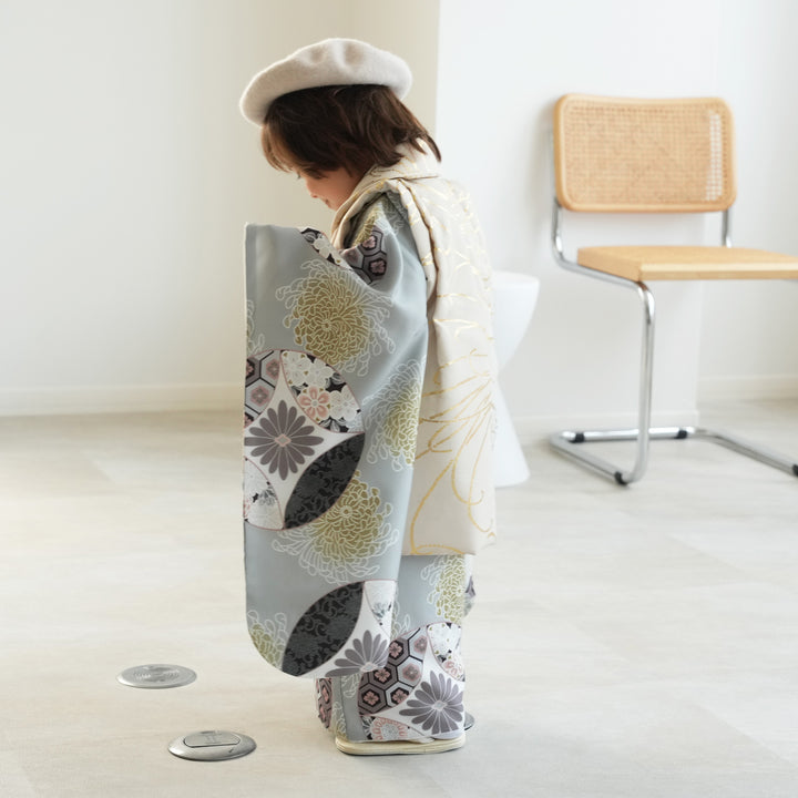 七五三着物 3歳 男の子 被布セット】販売品 ベージュ金彩×ミント