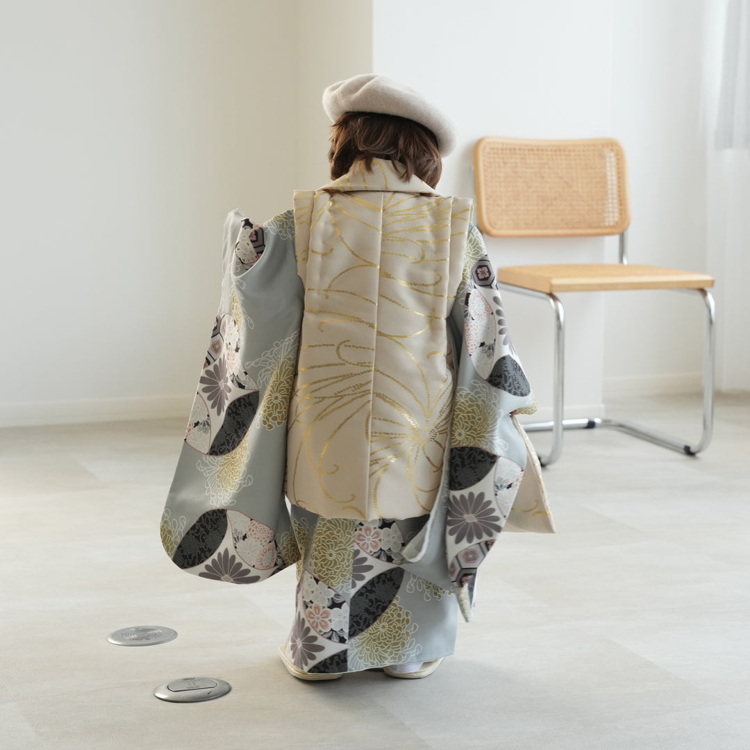 七五三着物 3歳 男の子 被布セット】販売品 ベージュ金彩×ミント