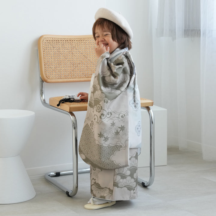 レンタル】七五三着物 3歳男の子 被布セット ミント吉祥鶴×モス