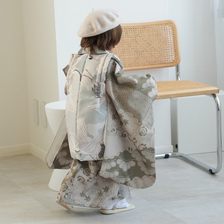 七五三着物 3歳 男の子 被布セット】販売品 ミント吉祥鶴×モス
