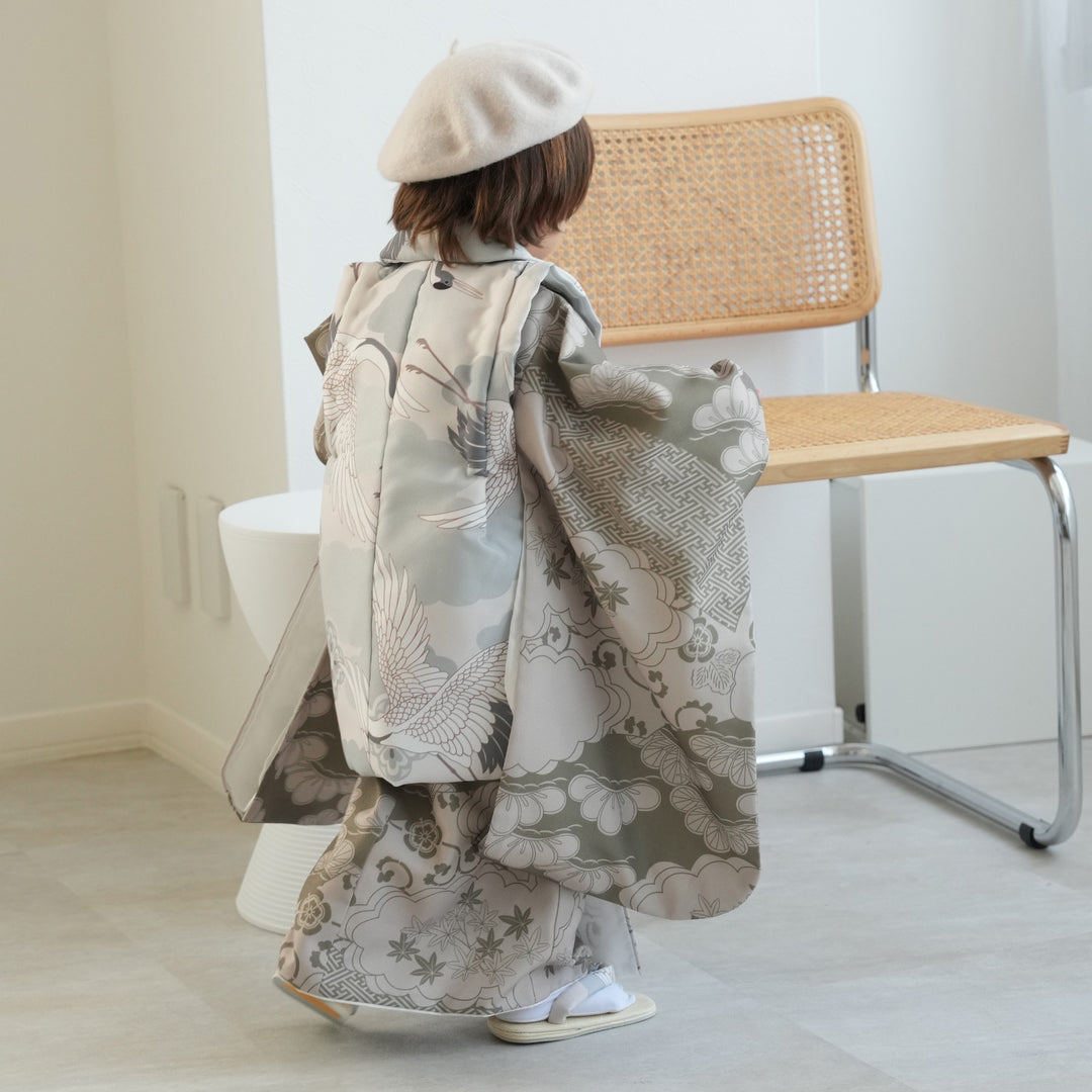 レンタル】七五三着物 3歳男の子 被布セット ミント吉祥鶴×モス