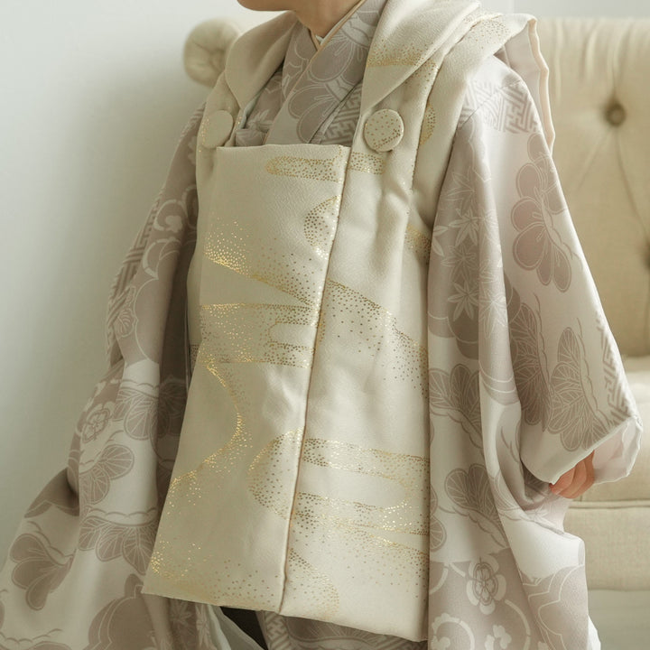 レンタル】七五三着物 3歳男の子 被布セット ベージュ金彩×松文様