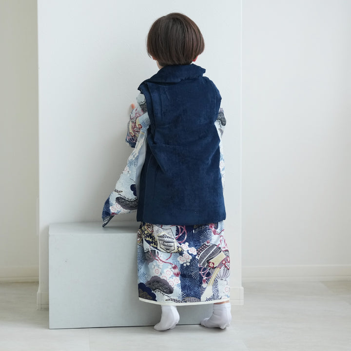 レンタル】七五三着物 3歳男の子 被布セット 松に鷹・紺 華徒然