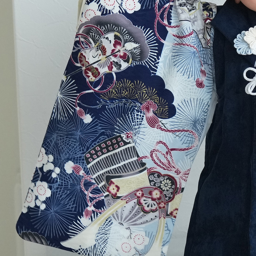 レンタル】七五三着物 3歳男の子 被布セット 松に鷹・紺 華徒然