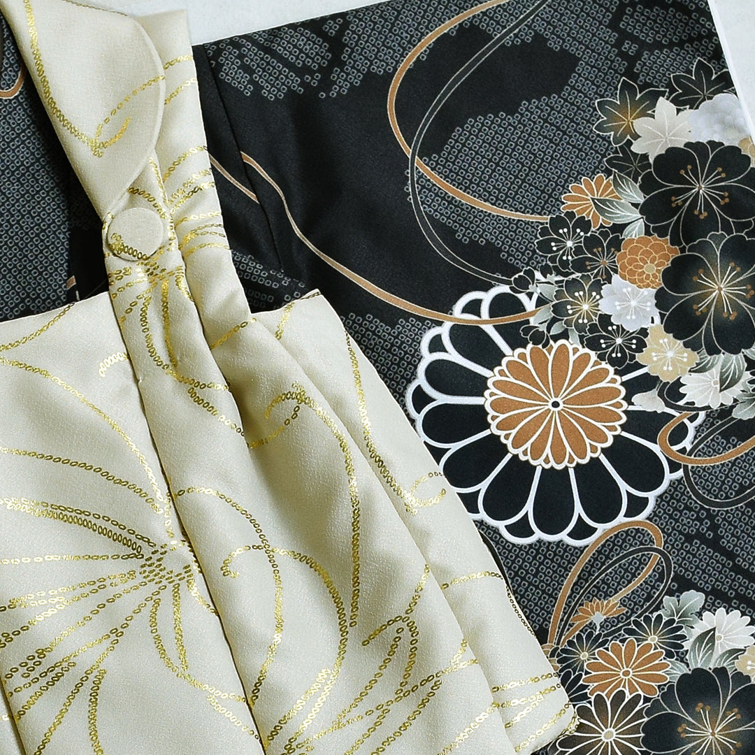 レンタル】七五三着物 3歳男の子 ベレー帽つき被布セット ベージュ金彩