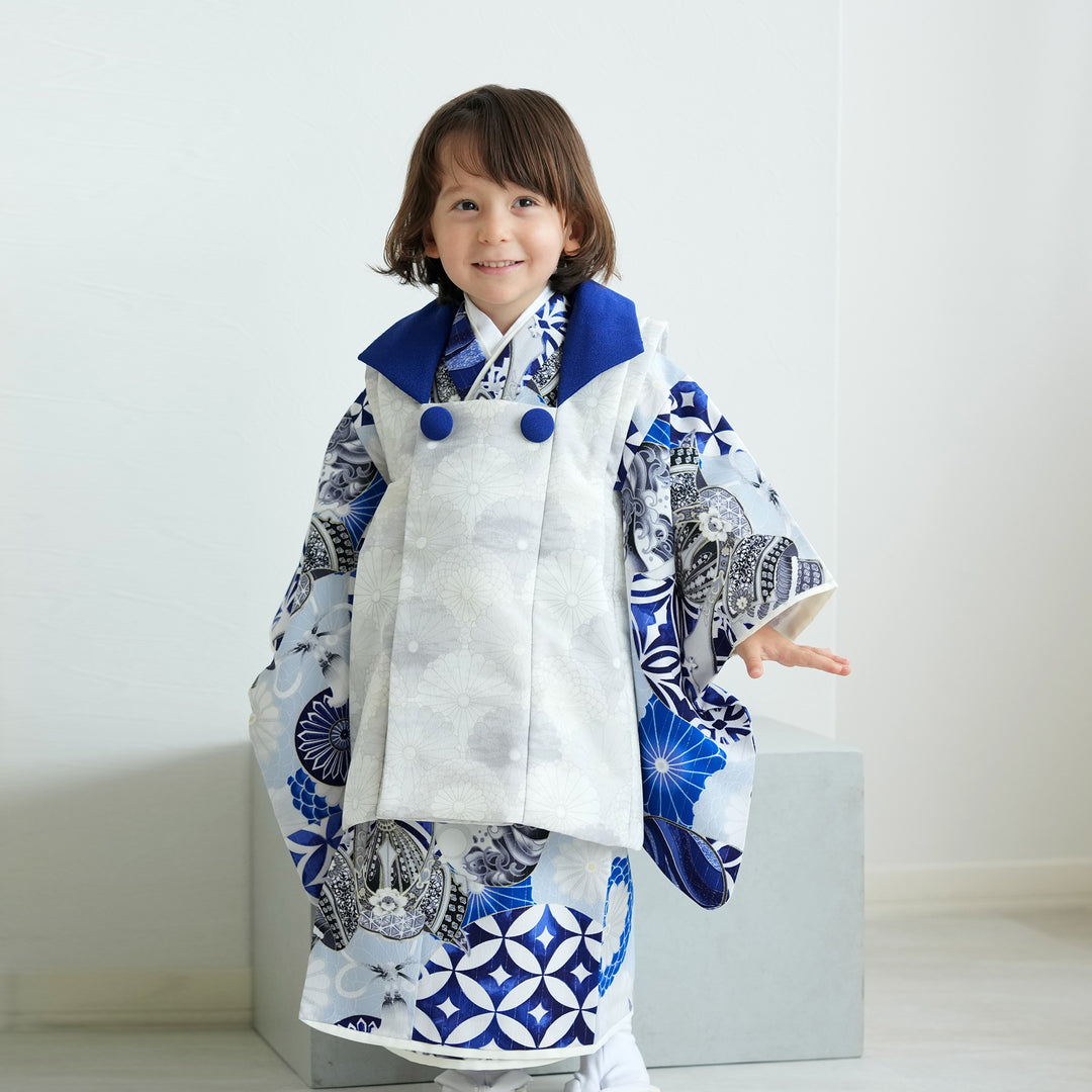 レンタル】七五三着物 3歳男の子 被布セット JAPAN STYLE 兜矢羽根