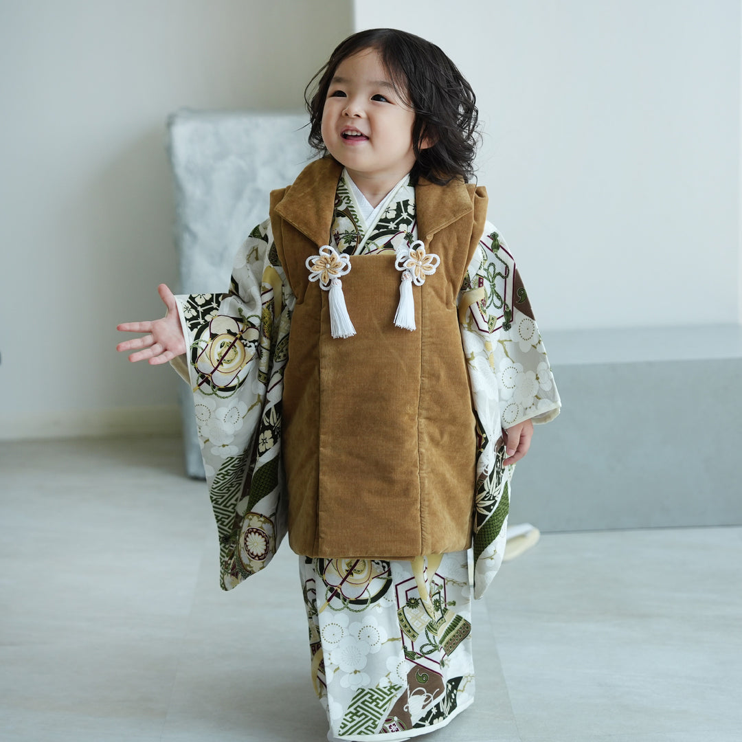 レンタル】七五三着物 3歳男の子 被布セット 華徒然 熨斗に鷹と兜