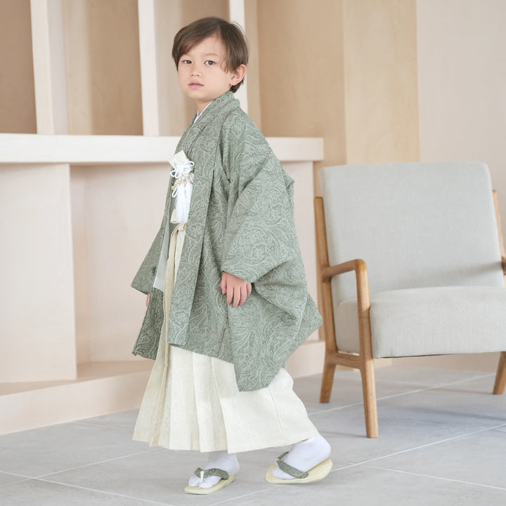 1回着用　utatane　ウタタネ　ペイズリー柄　七五三　５歳　袴　小物付き utatane 七五三 着物 5歳 男の子 購入 レトロ ジャガード