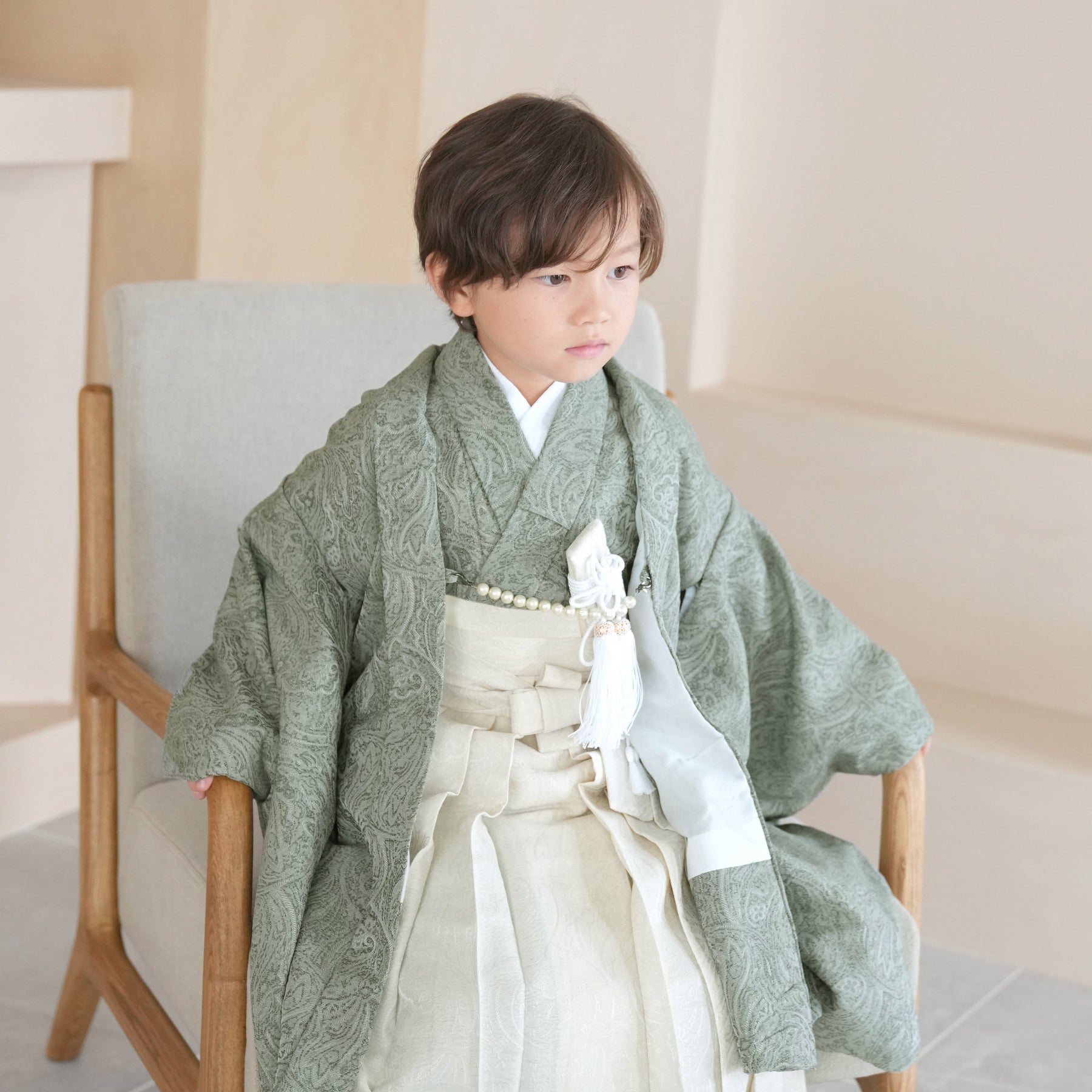 新品【ピンクベージュ×ベージュ】utatane かぷり 七五三 5歳 袴 男の子