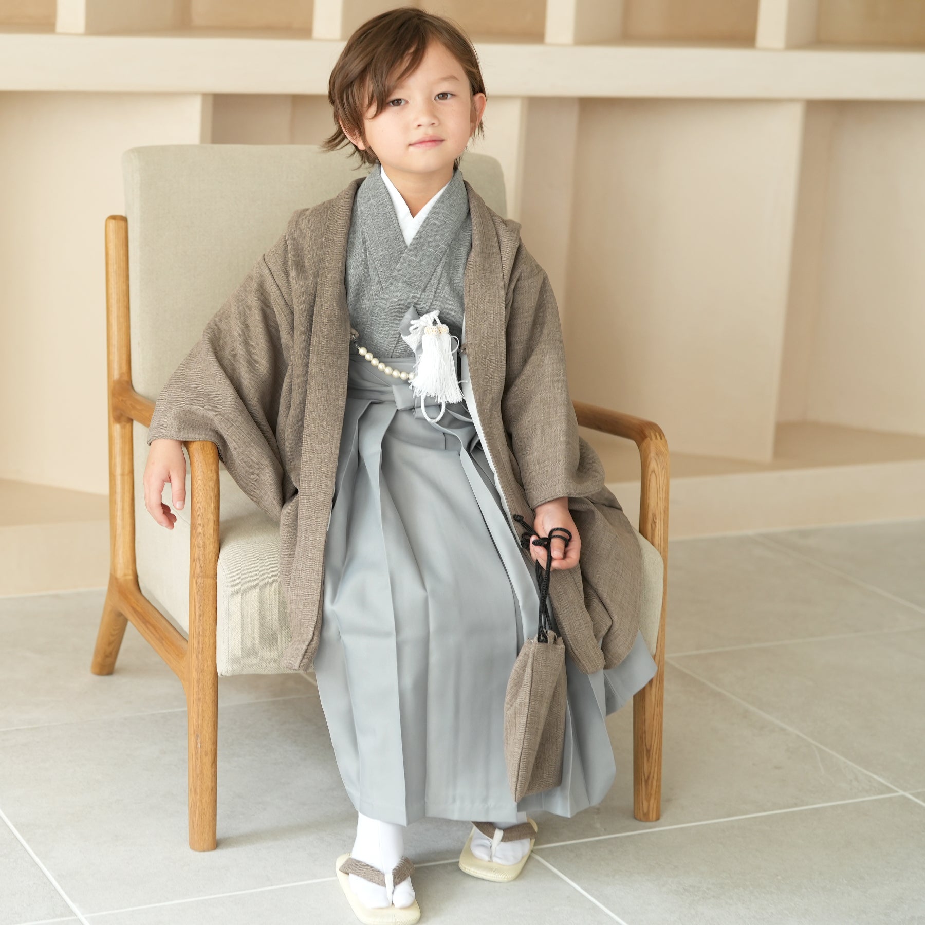 新品【ベージュ×ブラウン】utatane かぷり 七五三 5歳 袴 男の子