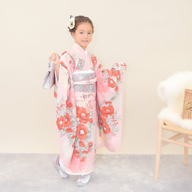【レンタル】七五三 7歳 女の子 JILLSTUART ジルスチュアート 着物 日本製 作り帯 子供 kids 四つ身 お祝い着 往復送料無料 （1409600700）
