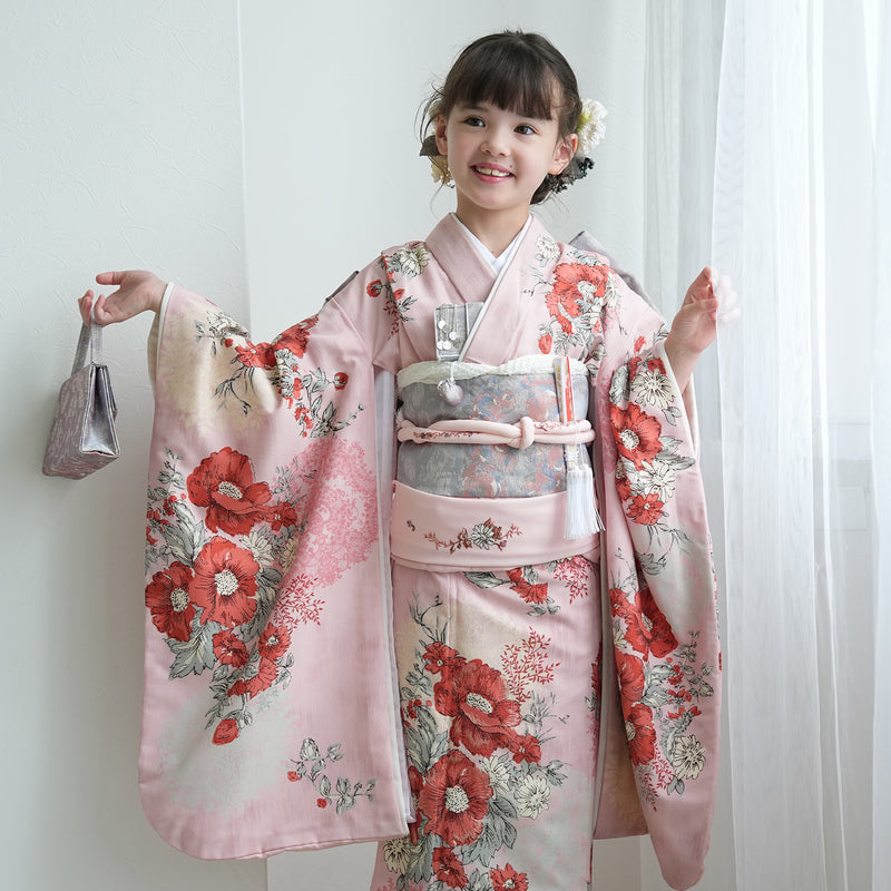 【レンタル】七五三 7歳 女の子 JILLSTUART ジルスチュアート 着物 日本製 作り帯 子供 kids 四つ身 お祝い着 往復送料無料 （1409600700）