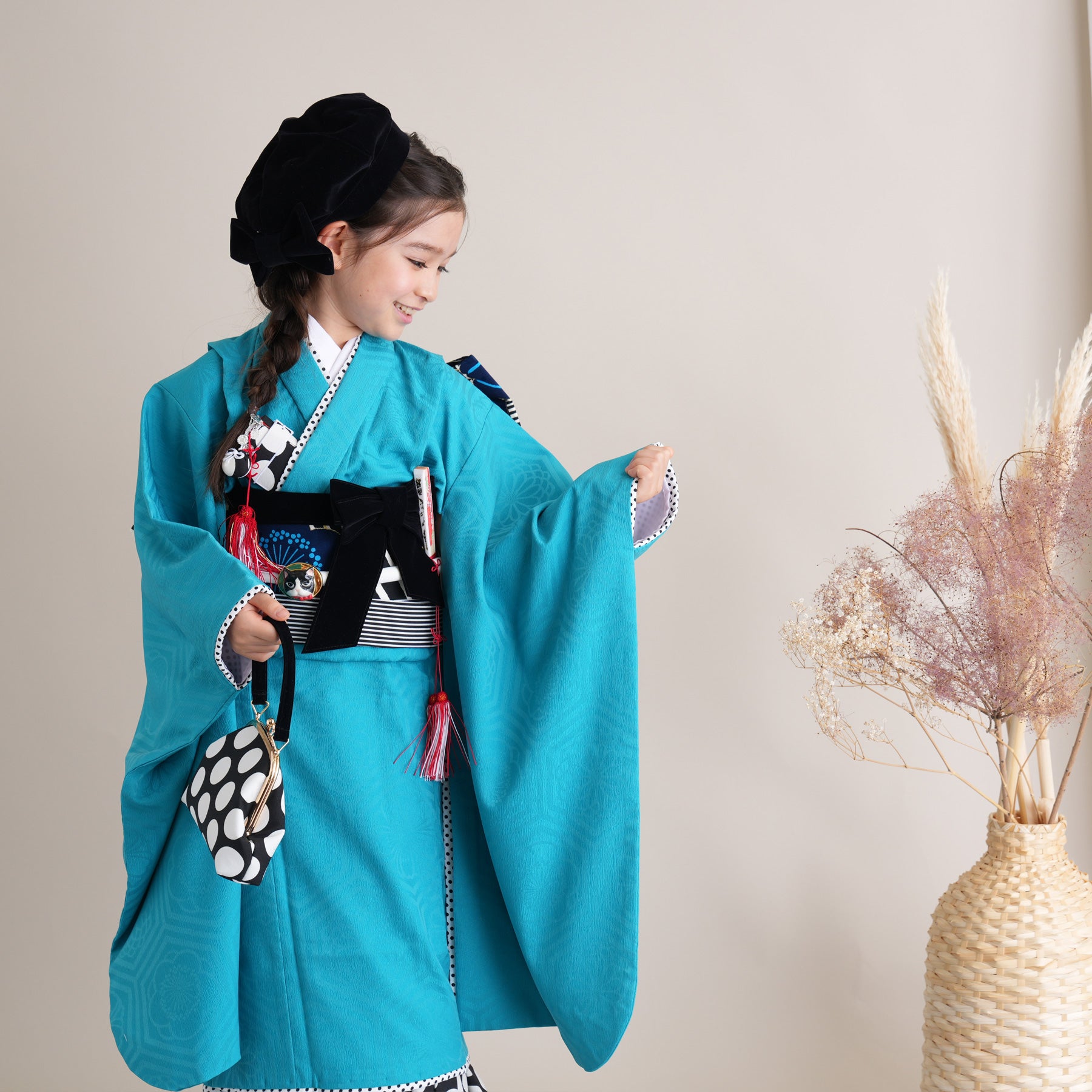 【レンタル】七五三 7歳 女の子 JAPAN STYLE ジャパンスタイル 着物 日本製 作り帯 子供 kids 四つ身 お祝い着 往復送料無料  （1409600900）