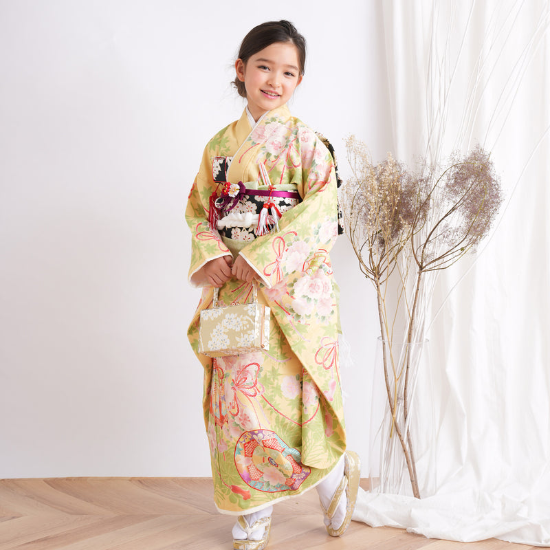 7歳女の子用  着物、作り帯、小物1式セットしごき