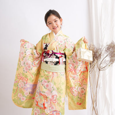 【レンタル】七五三 7歳 女の子 華徒然 着物 日本製 作り帯 子供 kids 四つ身 お祝い着 往復送料無料 （1409602100）