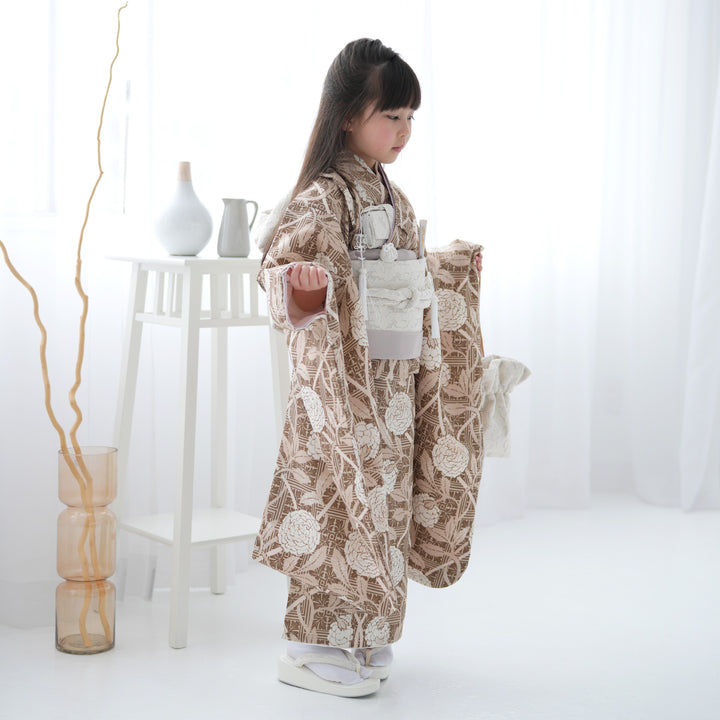 【K☆☆☆】 Utatane ひよこ商店 110-130cm 着物 レンタル】七五三 7歳 着物 女の子 ひよこ商店 作り帯 子供 kids