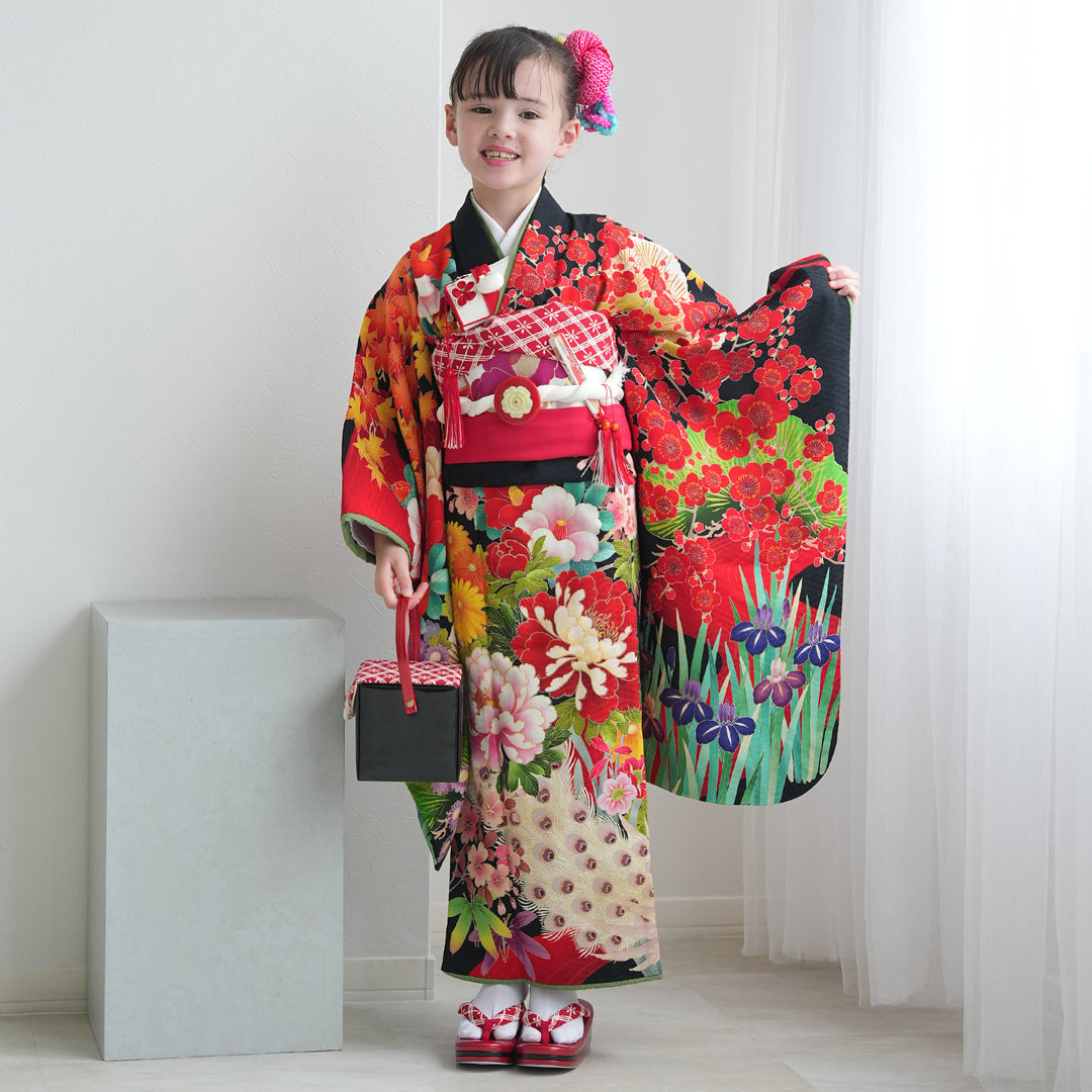 七五三　7歳　120cm　ポリエステル　つくり帯　髪飾り 七五三 7歳 120cm ポリエステル 赤 つくり帯 髪飾り（楽天市場
