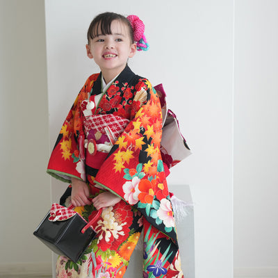 【レンタル】七五三 7歳 女の子 九重×中村里砂 着物 日本製 作り帯 子供 kids 四つ身 お祝い着 往復送料無料 （1409605000）