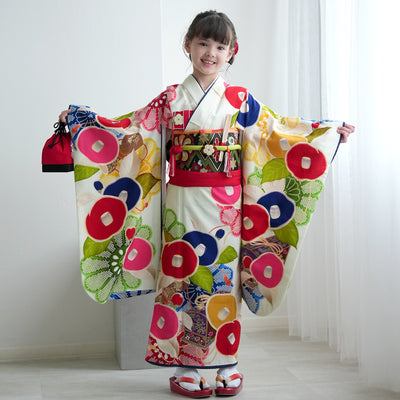 【レンタル】七五三 7歳 女の子 芸艸堂 うんそうどう 着物 日本製 作り帯 子供 kids 四つ身 お祝い着 往復送料無料 （1409605100）