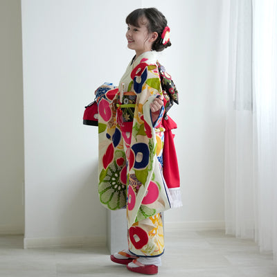 【レンタル】七五三 7歳 女の子 芸艸堂 うんそうどう 着物 日本製 作り帯 子供 kids 四つ身 お祝い着 往復送料無料 （1409605100）