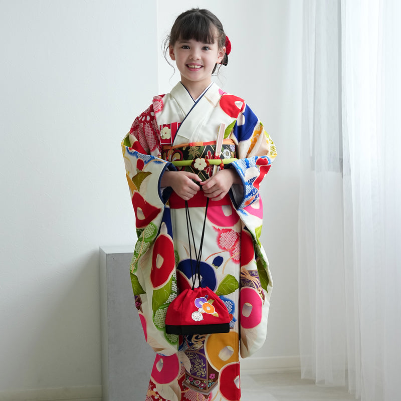 【レンタル】七五三 7歳 女の子 芸艸堂 うんそうどう 着物 日本製 作り帯 子供 kids 四つ身 お祝い着 往復送料無料 （1409605100）