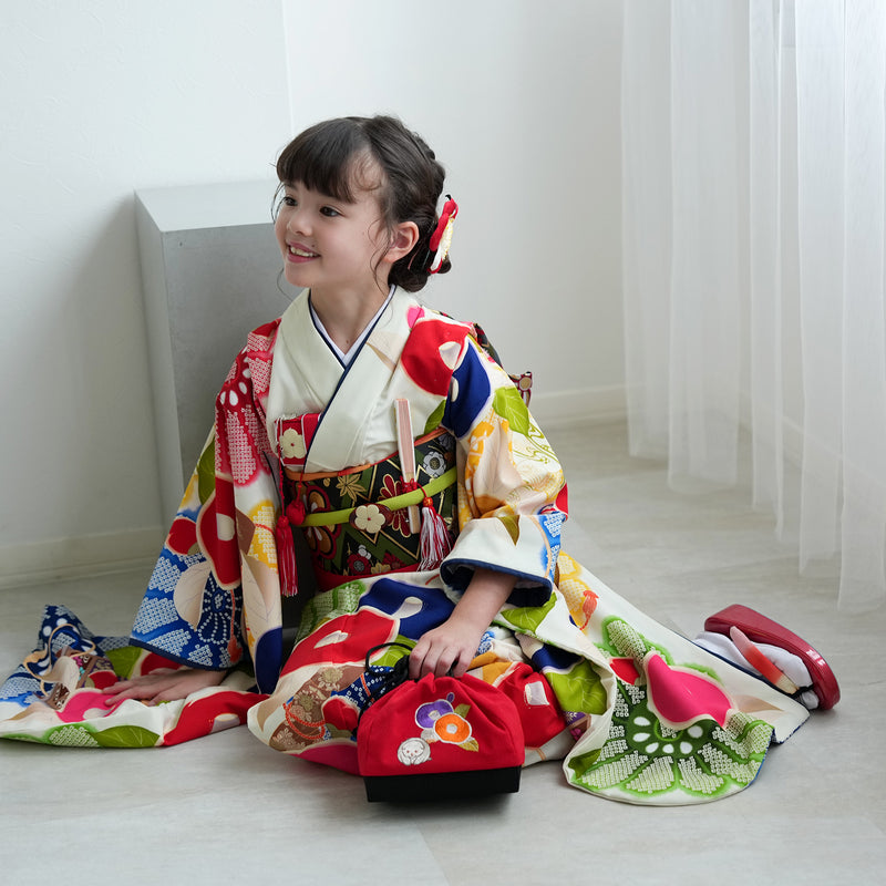 【レンタル】七五三 7歳 女の子 芸艸堂 うんそうどう 着物 日本製 作り帯 子供 kids 四つ身 お祝い着 往復送料無料 （1409605100）