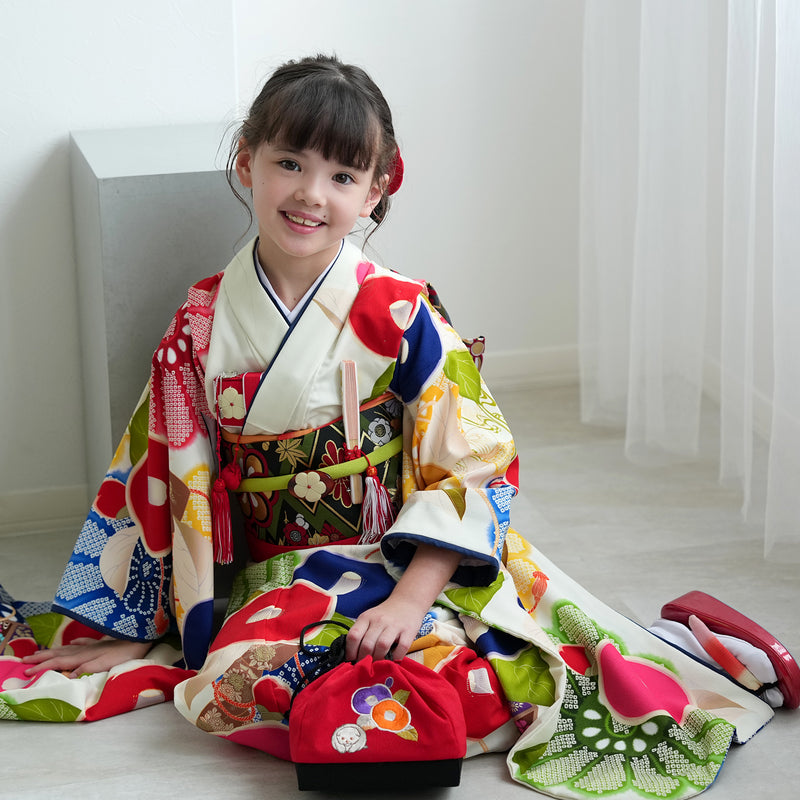 【レンタル】七五三 7歳 女の子 芸艸堂 うんそうどう 着物 日本製 作り帯 子供 kids 四つ身 お祝い着 往復送料無料 （1409605100）