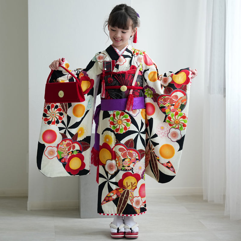 【レンタル】七五三 7歳 女の子 瀬戸大也×JAPAN STYLE ジャパンスタイル 着物 日本製 作り帯 子供 kids 四つ身 お祝い着 往復送料無料 （1409605300）※2025年11月予約空き無し