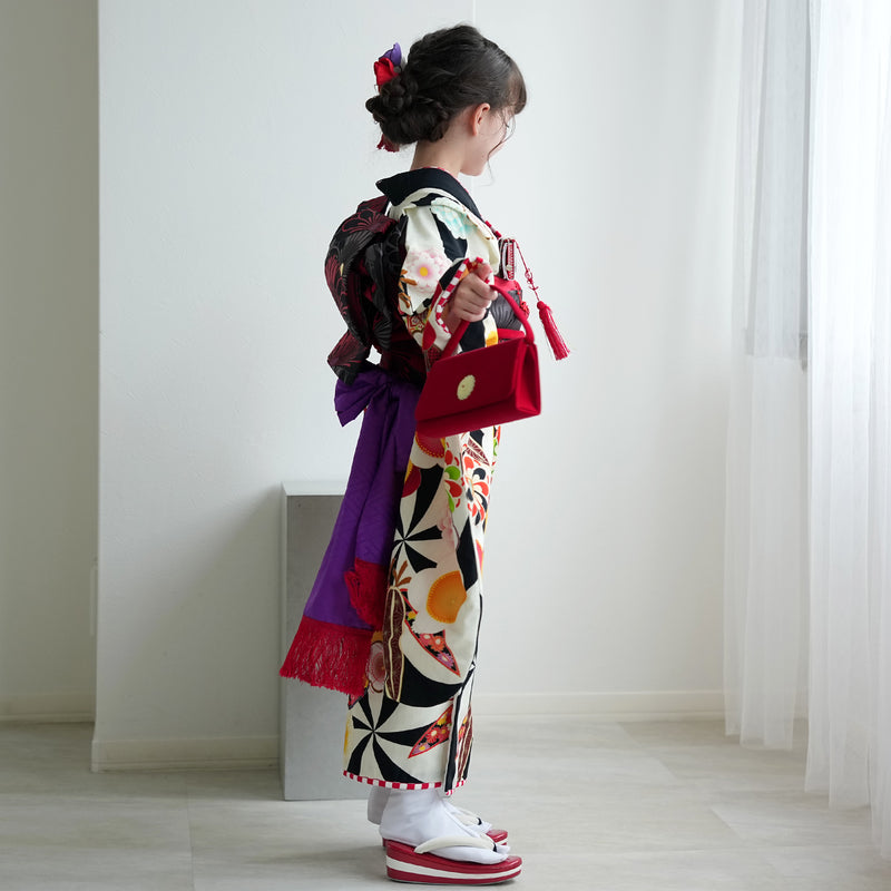 【レンタル】七五三 7歳 女の子 瀬戸大也×JAPAN STYLE ジャパンスタイル 着物 日本製 作り帯 子供 kids 四つ身 お祝い着 往復送料無料 （1409605300）※2025年11月予約空き無し