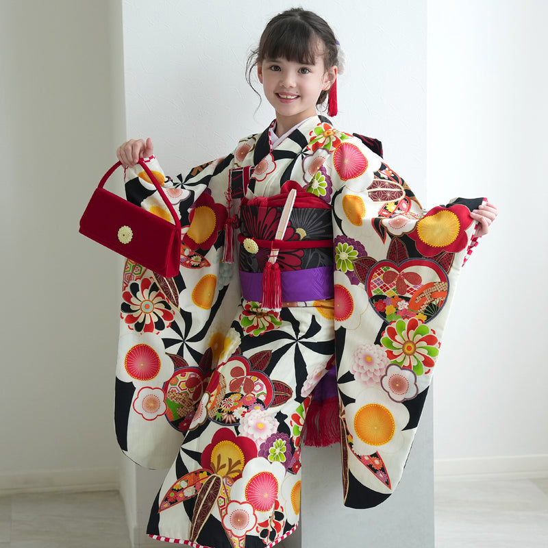 【レンタル】七五三 7歳 女の子 瀬戸大也×JAPAN STYLE ジャパンスタイル 着物 日本製 作り帯 子供 kids 四つ身 お祝い着 往復送料無料 （1409605300）※2025年11月予約空き無し