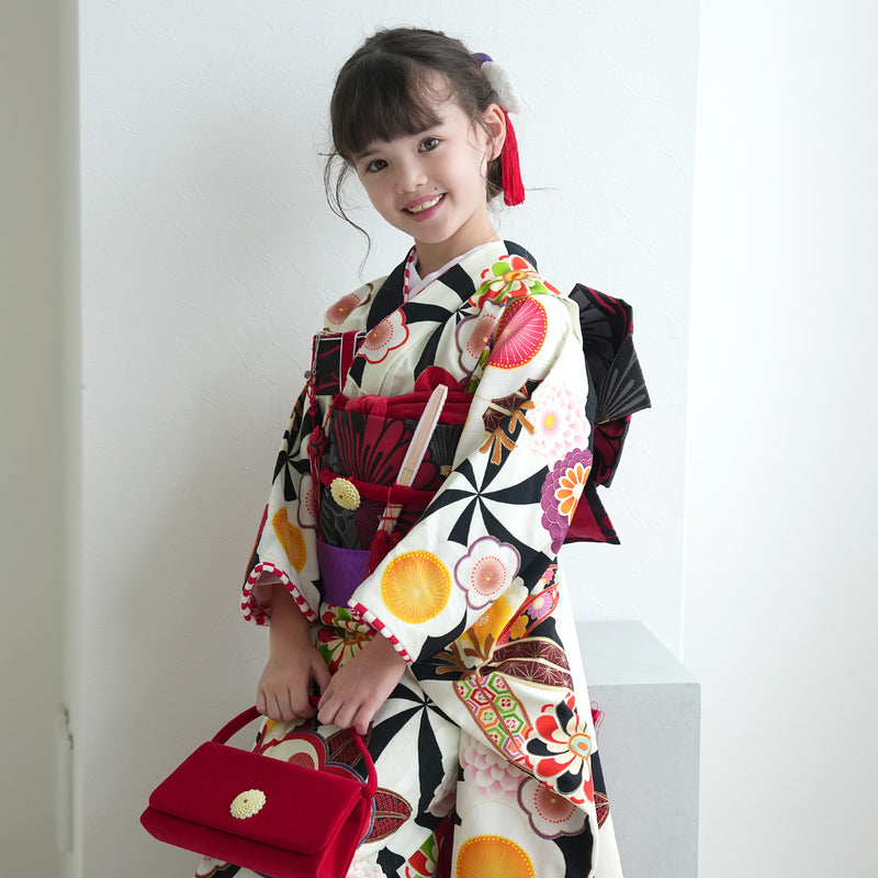 【レンタル】七五三 7歳 女の子 瀬戸大也×JAPAN STYLE ジャパンスタイル 着物 日本製 作り帯 子供 kids 四つ身 お祝い着 往復送料無料 （1409605300）※2025年11月予約空き無し