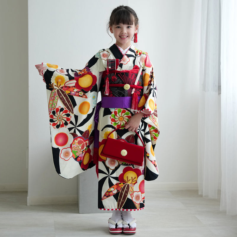 【レンタル】七五三 7歳 女の子 瀬戸大也×JAPAN STYLE ジャパンスタイル 着物 日本製 作り帯 子供 kids 四つ身 お祝い着 往復送料無料 （1409605300）※2025年11月予約空き無し