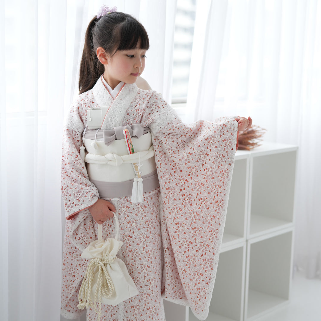 レンタル】七五三 7歳 着物 女の子 utatane レース 作り帯 子供