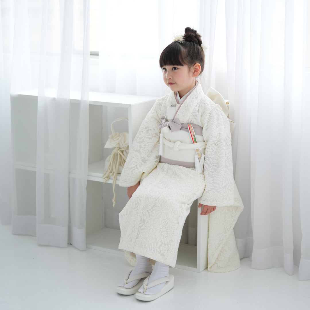 レンタル】七五三 7歳 着物 女の子 utatane レース 作り帯 子供