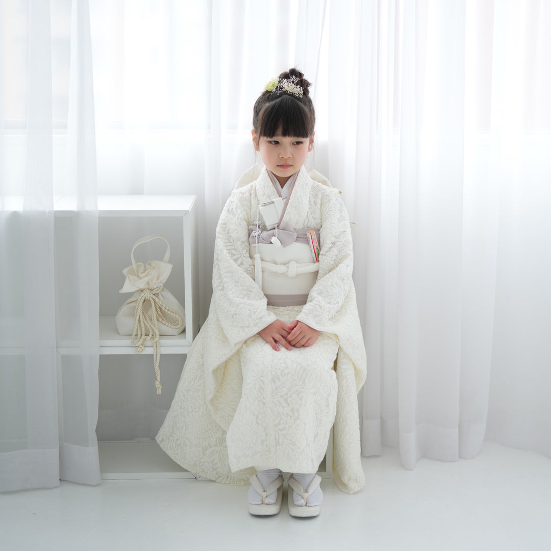 【美おり】KK642 女児 四つ身 七歳用  レース エレガント ポリ 七五三 七五三POINT10倍10/30迄)七五三 7歳 四つ身着物フルセット