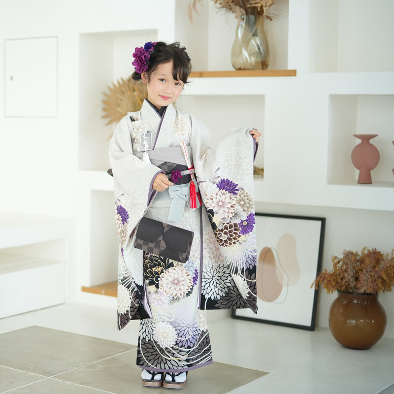 【レンタル】七五三 7歳 女の子 JAPAN STYLE ジャパンスタイル 着物 日本製 作り帯 子供 kids 四つ身 お祝い着 往復送料無料（1409607200）