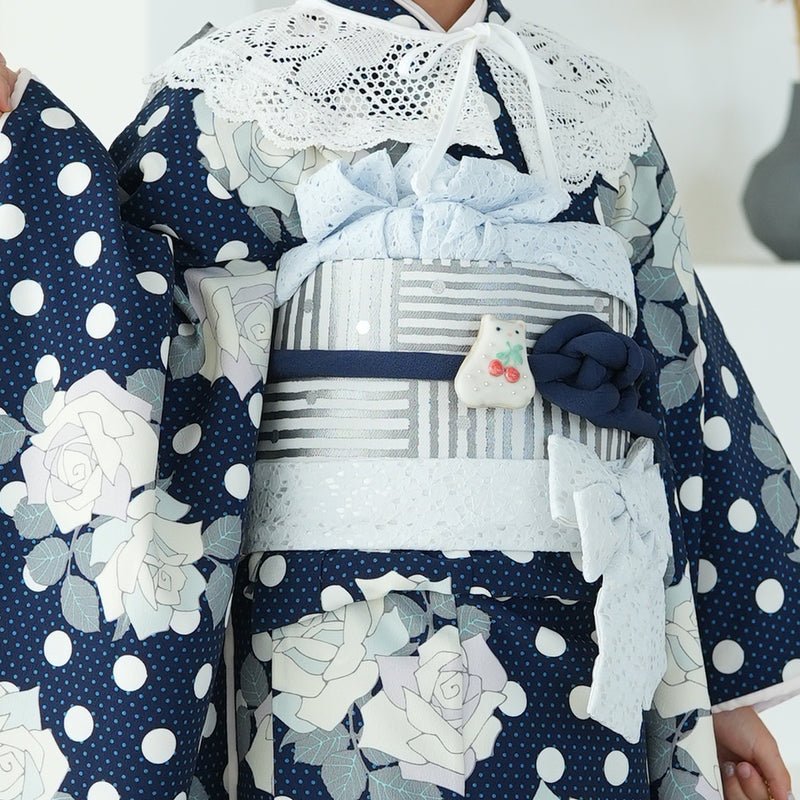 【レンタル】七五三 7歳 女の子 シュセット 着物 日本製 作り帯 子供 kids 四つ身 お祝い着 往復送料無料 （1409607600）