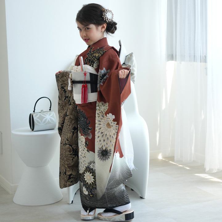 レンタル】七五三着物 7歳女の子 JAPAN STYLE 黒菊 四つ身