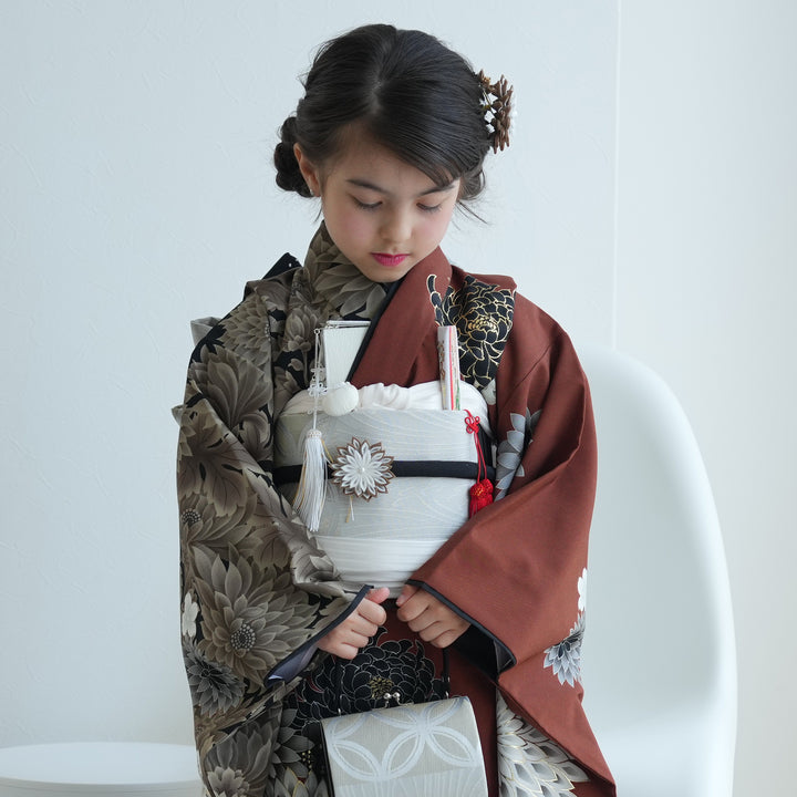 501ag70キモノのみ■七五三 七歳 女児 セミアンティーク着物 菊 楽天市場】【レンタル】753 七五三 着物 7歳 フルセット 女の子